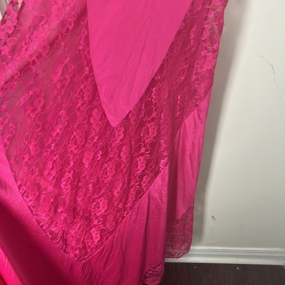 Vintage 80’s Y2K Pink Nylon Glam Rock Lace Nightgown Lingerie Size Medium - Picture 7 of 16